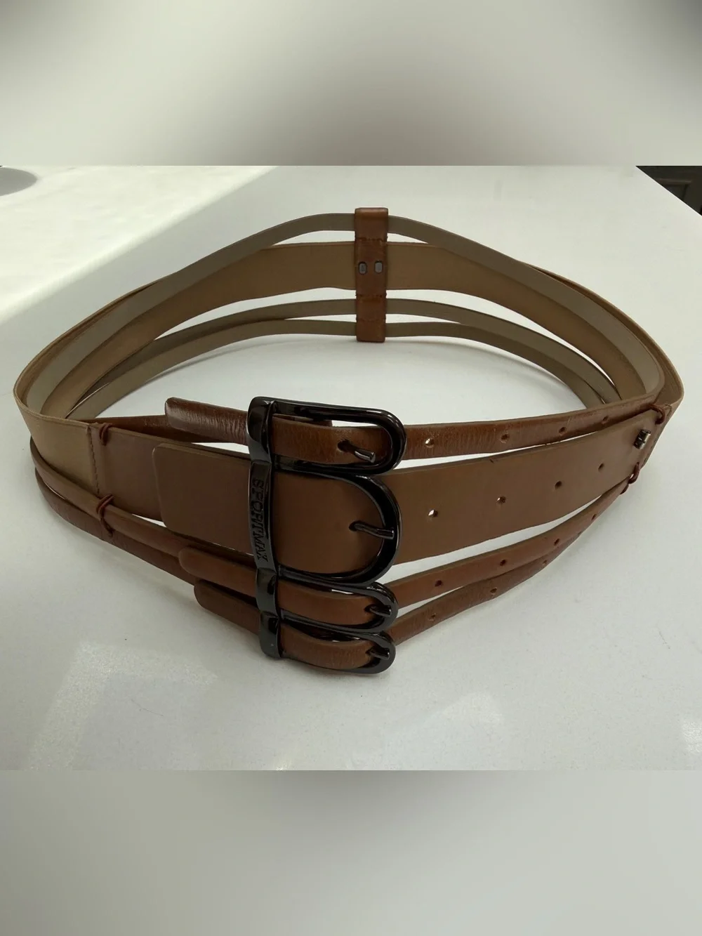 SPORTMAX Max Mara Cognac Leather Multi-Strap Quad Buckle Waist Belt M NWOT